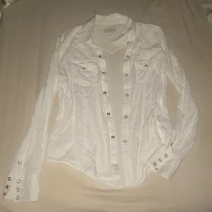 True religion button up white sports blouse